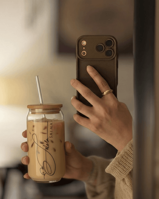 Personalized Signature Glass Can – Minimalist Aesthetic Coffee Glass
