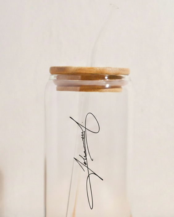 Personalized Signature Glass Can – Minimalist Aesthetic Coffee Glass