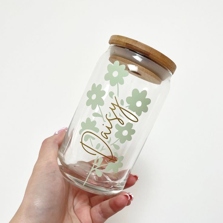 Personalized Floral Glass Can – Aesthetic Custom Name Glass Tumbler