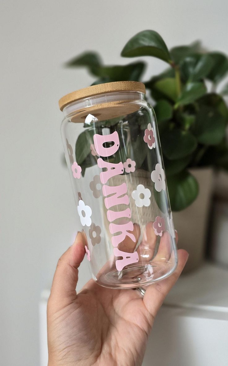 Personalized Floral Glass Can – Custom Name Aesthetic Coffee Cup