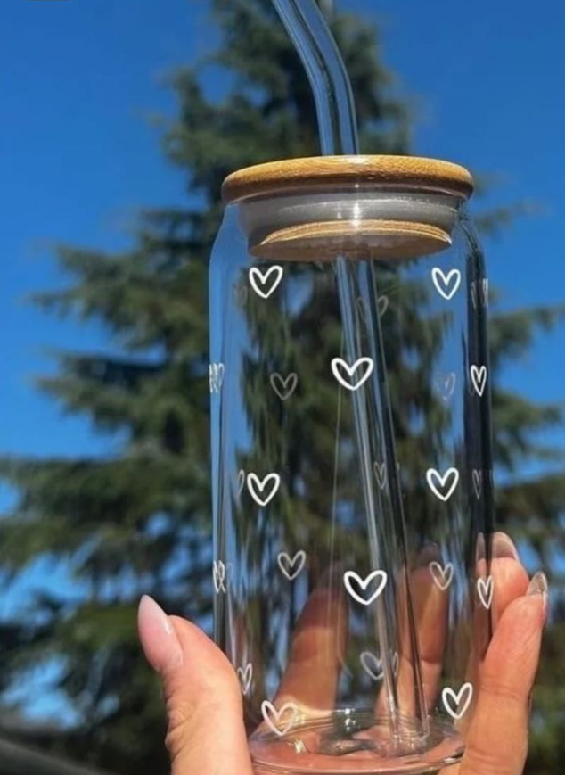 Heart Glass Cans - Aesthetic Coffee Glass