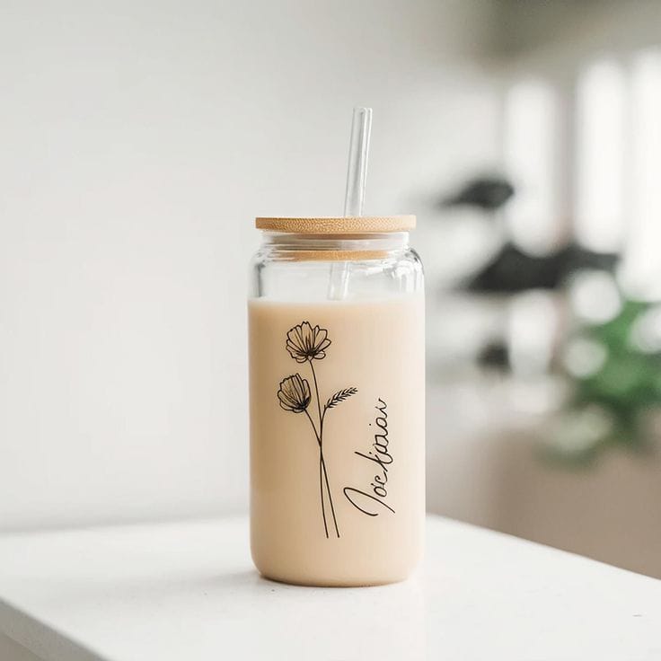 Personalized Floral Glass Can – Custom Name Aesthetic Glass Tumbler