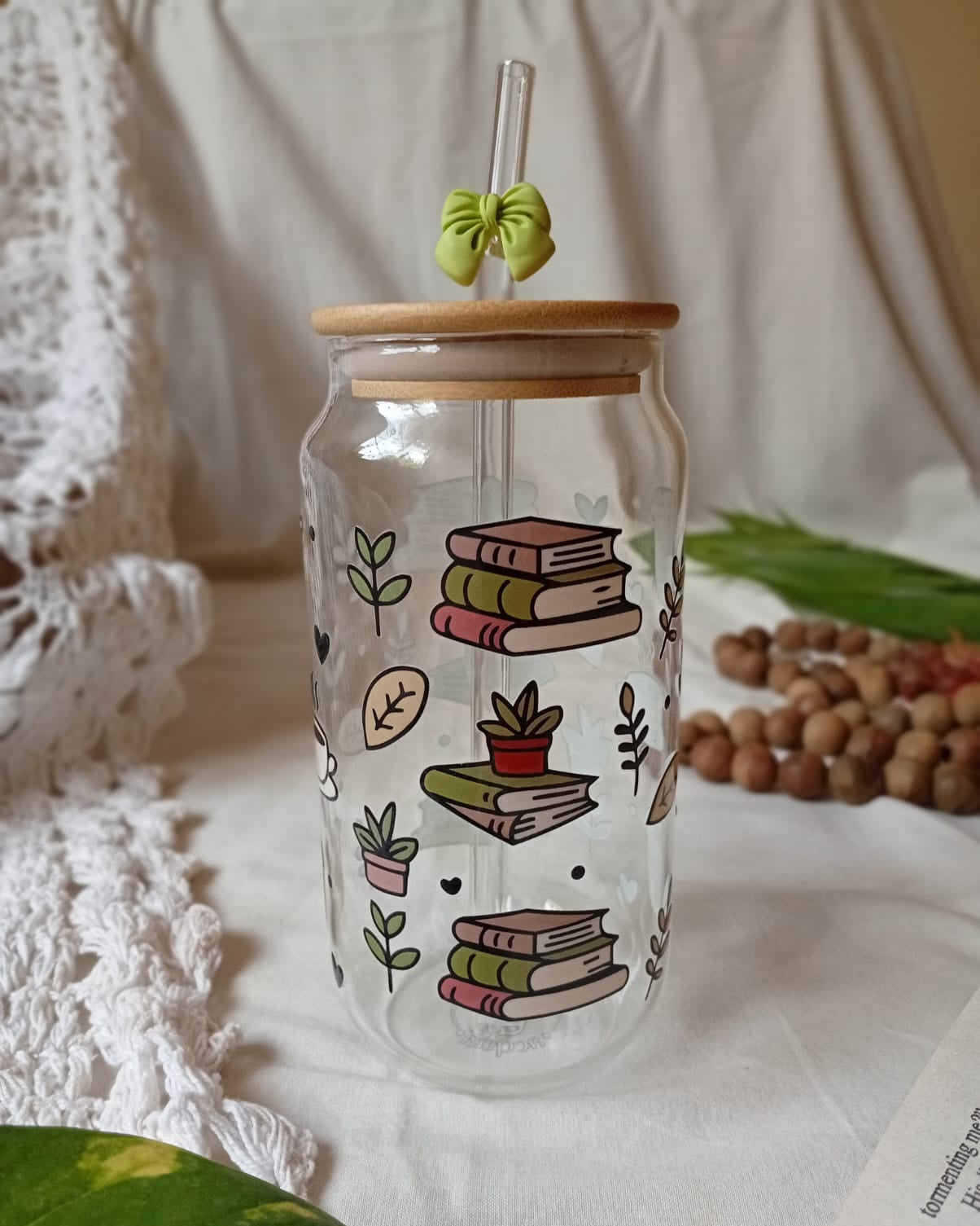 The Cozy Chapters Glass Can – Book & Coffee Lover Edition