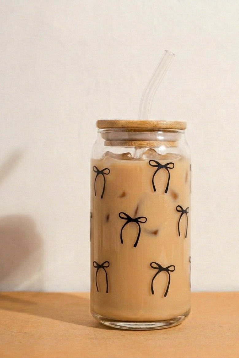 Bow Tie Glass Cans - Aesthetic Coffee Glass