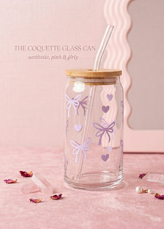 Bow Tie & Heart Glass Cans - Aesthetic Coffee Glass