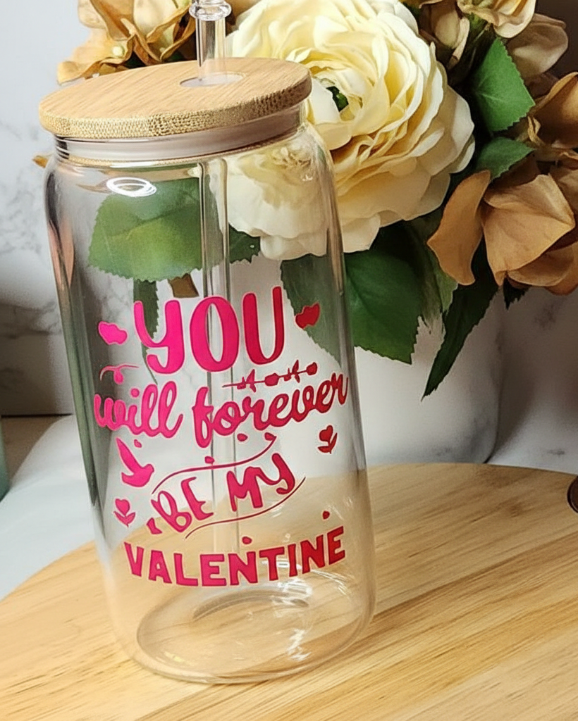 Aesthetic Valentine Glass Can - Perfect Gift for Valentine's Day