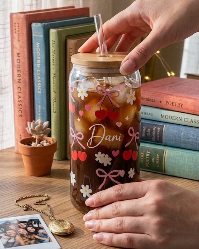 Cherry Bloom Custom Glass Can – Personalized Aesthetic Hydration Glass