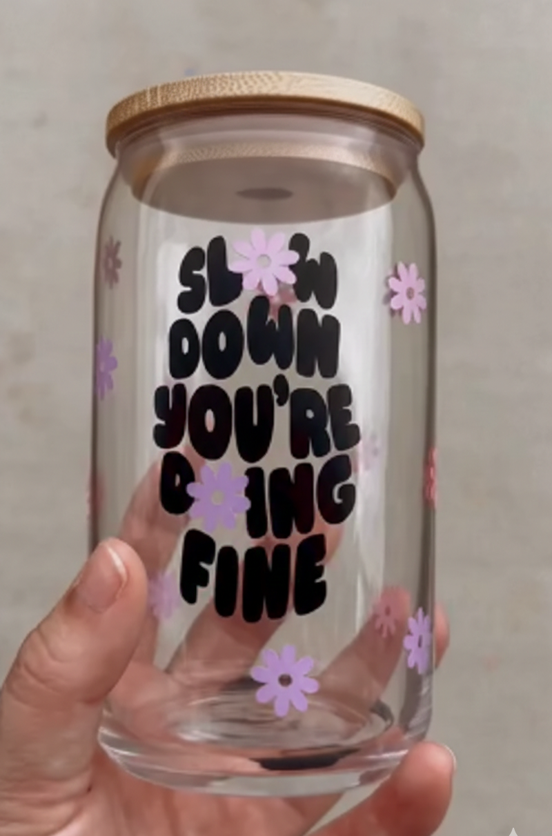 Self Love Aesthetic Glass Can – Cozy Coffee Cup for Daily Rituals