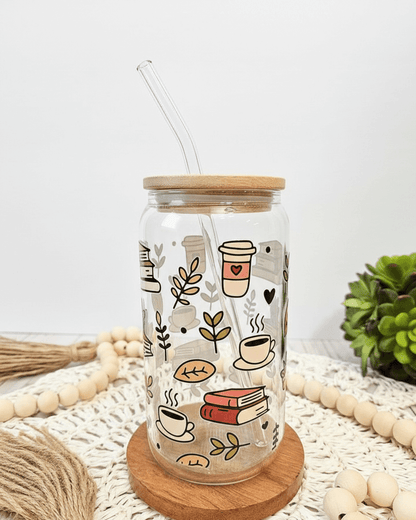 The Cozy Chapters Glass Can – Book & Coffee Lover Edition