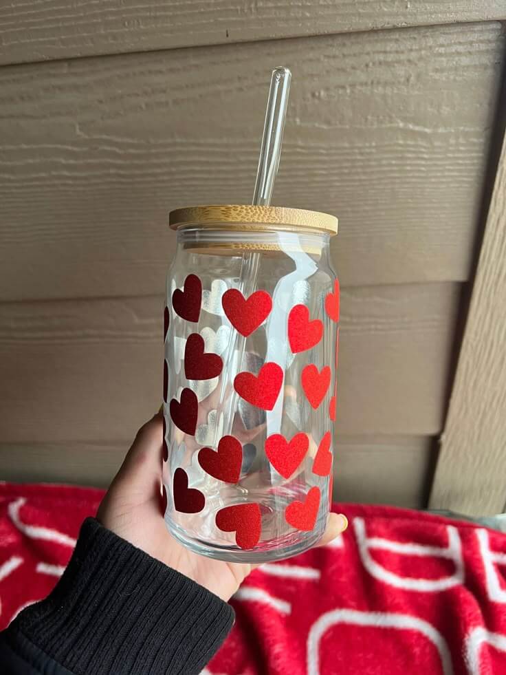 Red Heart Glass Can