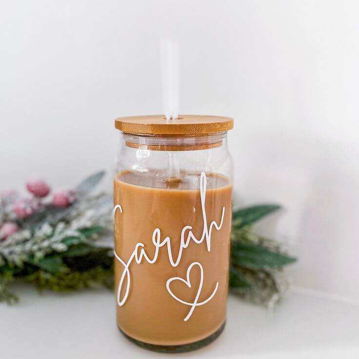 Customized Coquette Glass Can – Custom Name Cute Coffee Glass