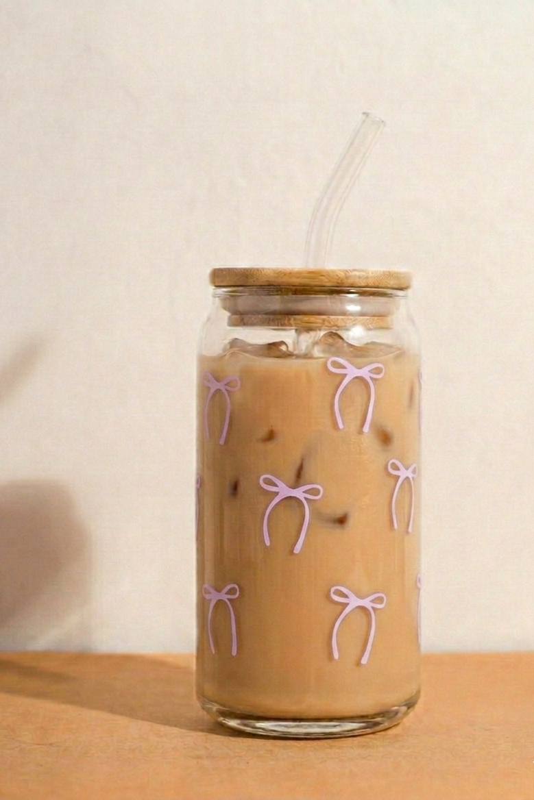 Bow Tie Glass Cans - Aesthetic Coffee Glass