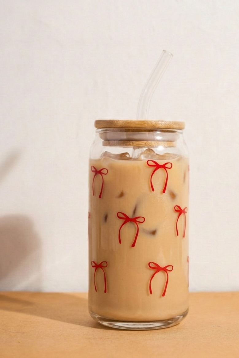 Bow Tie Glass Cans - Aesthetic Coffee Glass