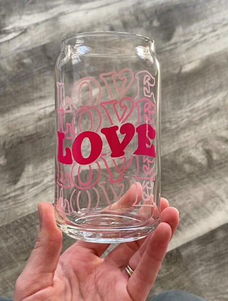 Pink Love Glass Can