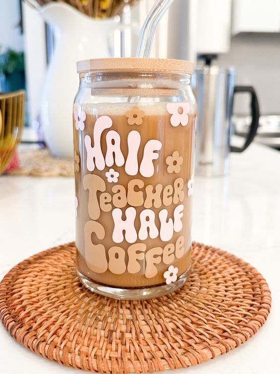 Half Teacher Half Coffee Glass Can – Gift for Teachers