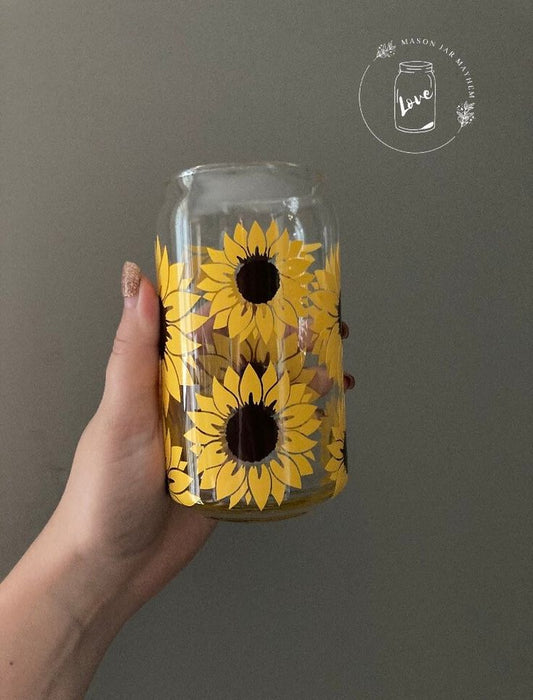 Sunflower Glass Can - Aesthetic Glass Tumbler