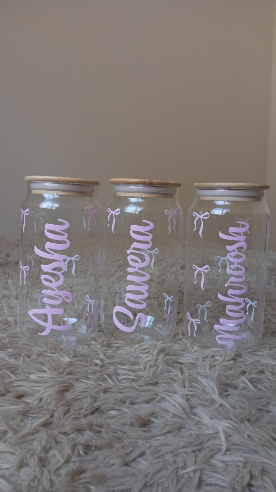 Coquette Bow Personalized Glass Can – Custom Name Aesthetic Coffee Cup